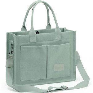 Green Canvas Multi-pocket Women's Tote Bag for Work, Travel, Shopping, Casual Us